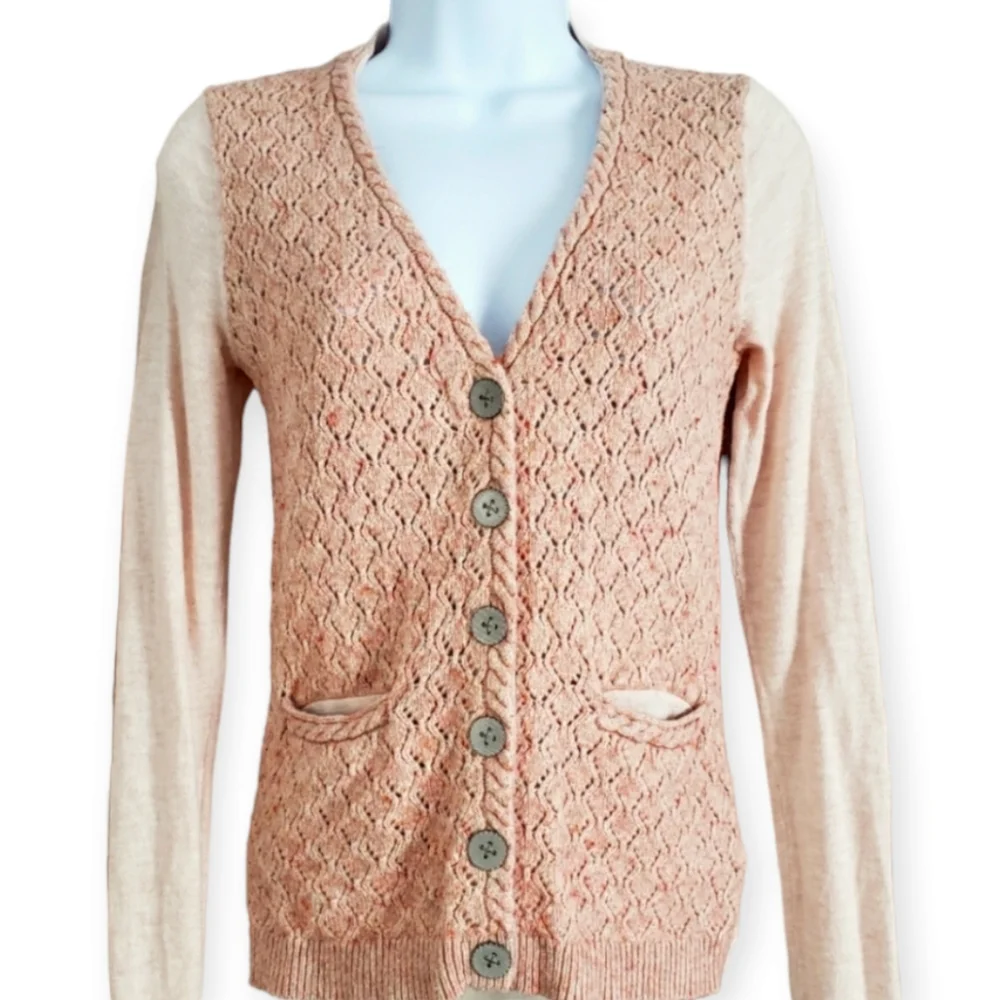 NWOT Anthropologie Moth pink cable knit cotton wool blend cardigan Womens Small - Picture 1 of 7